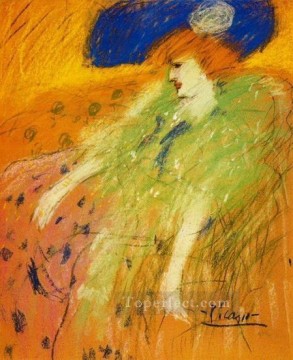 Femme au chapeau bleu 1901 Cubistas Pinturas al óleo